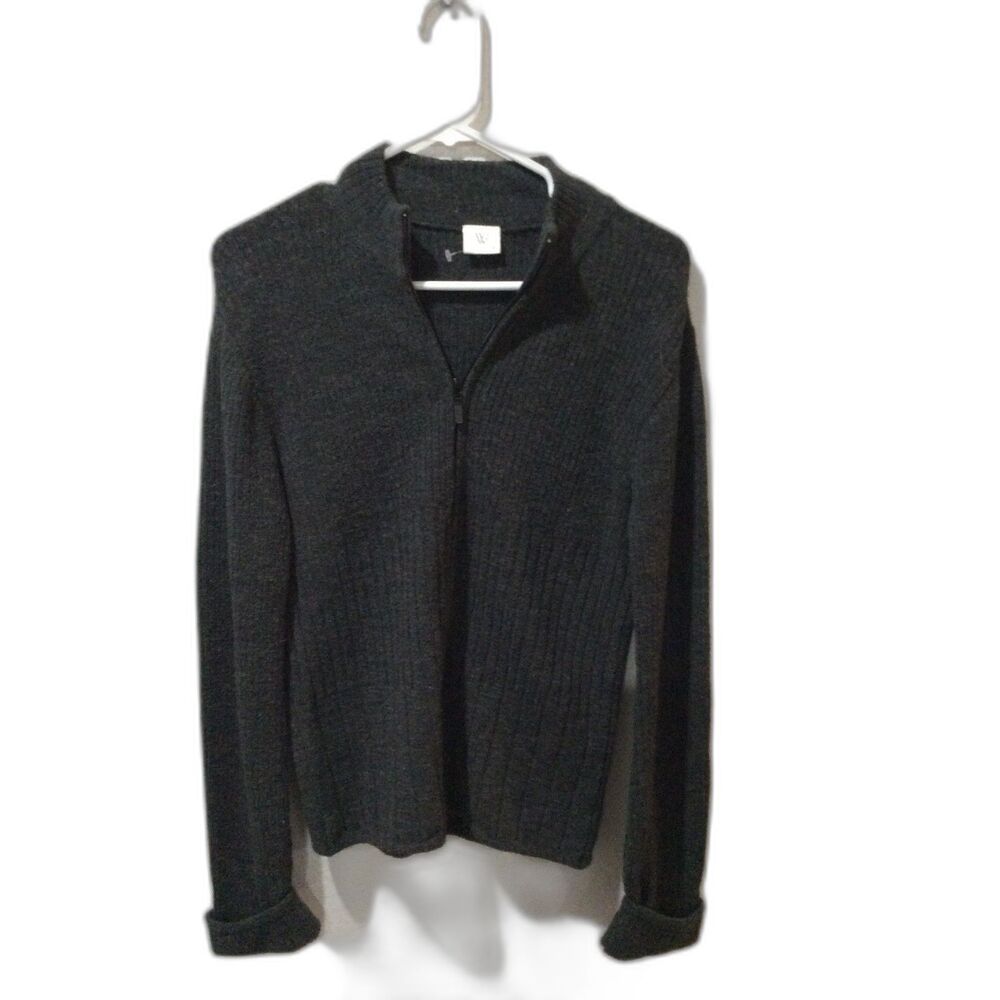 Vintage Woolworths zip front mock turtleneck sweater VNC womens Medium M Black